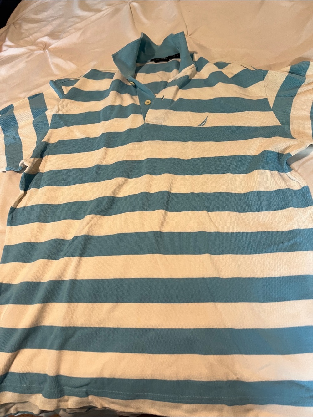 Nautica Light Blue and White Horizontal Stripe Polo
